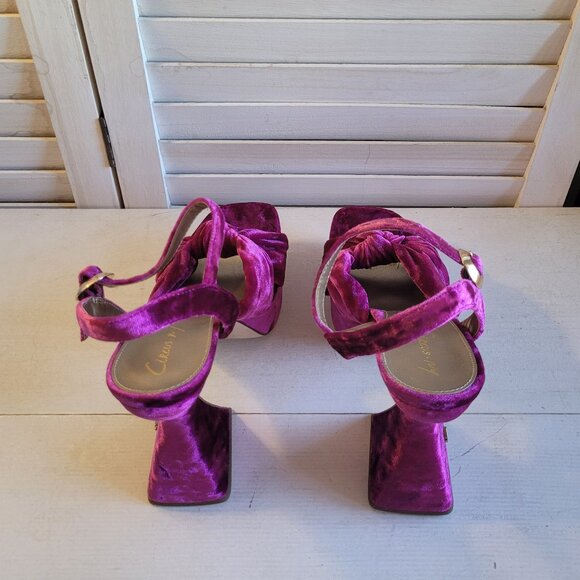 $59 NWT (7.5, 8 & 9.5) Sam Edelman Magenta Velvet Platform Sandal - Picture 4 of 7